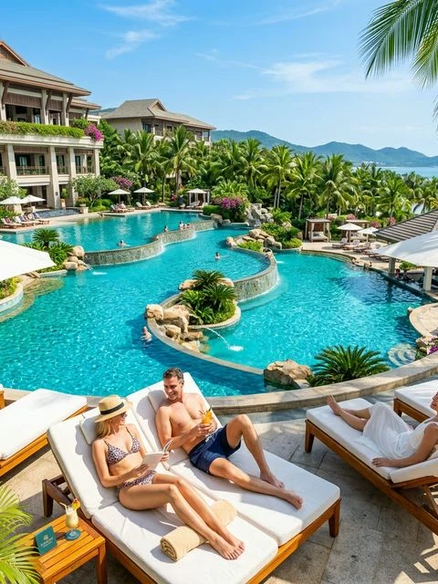 Хайнань: огромные многоуровневые бассейны на территории 5* отеля